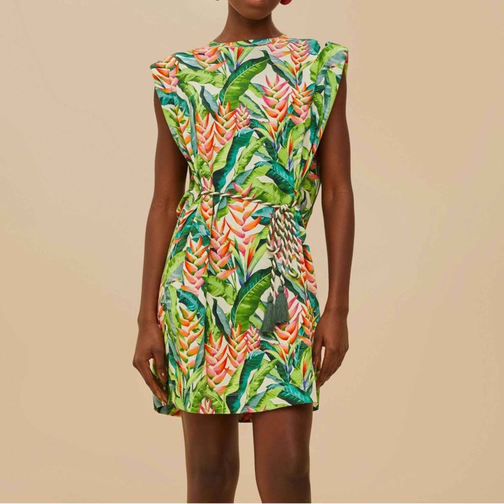 Off-White Green and Pink Tropical Mini Dress
